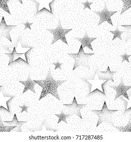 Patrón sin brillo con estrellas dibujadas por la mano. Ilustración de textura monocroma vectorial. 
