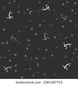 Patrón sin brillo con estrellas, símbolos de balonmano sobre fondo negro. Cielo nocturno. Ilustración del vector sobre fondo negro