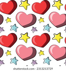 Seamless pattern with stars and heart on white background