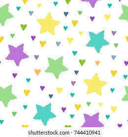 Seamless pattern with stars and hearts