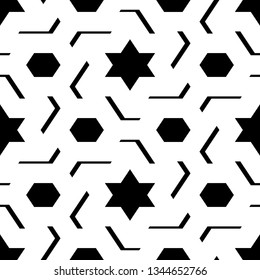 Seamless pattern. Stars, hexagons, curves ornament. Ethnic backdrop. Hexagonal, star shapes wallpaper. Geometric background. Polygons motif. Digital paper, abstract