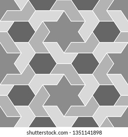 Seamless pattern. Stars, hexagons, figures ornament. Ethnic backdrop. Hexagonal, star shapes wallpaper. Geometric background. Polygons motif. Digital paper, abstract