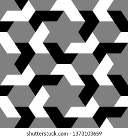 Seamless pattern. Stars, hexagons, figures ornament. Ethnic backdrop. Hexagonal, star shapes wallpaper. Geometric background. Polygons motif. Digital paper, abstract.