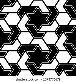 Seamless pattern. Stars, hexagons, figures ornament.Hexagonal, star shapes wallpaper. Digital paper, abstract.Geometric background. Polygons motif.Ethnic backdrop.