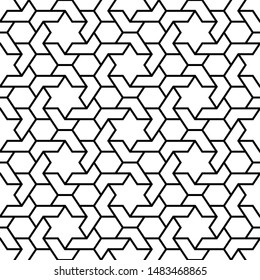 Seamless pattern. Stars, hexagons, figures ornament. Ethnic backdrop. Hexagonal, star shapes wallpaper. Geometric background. Polygons motif. Digital paper, abstract.