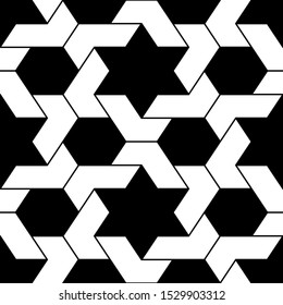 Seamless pattern. Stars, hexagons, figures ornament. Ethnic backdrop. Hexagonal, star shapes wallpaper. Geometric background. Polygons motif. Digital paper, abstract.