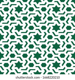 Seamless pattern. Stars, hexagons, figures ornament. Quadrangular, hexagonal, star shapes wallpaper. Geometric background. Polygons motif. Ethnic backdrop. Digital paper, abstract