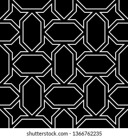 Seamless pattern. Stars, hexagons ornament. Figures background. Ethnic motif. Linear backdrop. Digital paper, textile print, web design. Mosaics wallpaper. Vector.