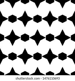 Seamless pattern. Stars, hexagons ornament. Shapes wallpaper. Crosses, polygons illustration. Geometric motif. Figures background. Ethnic backdrop. Digital paper, textile print, abstract. Vector work.