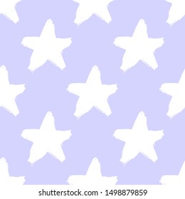 Seamless pattern with stars isolated on pastel blue background. Rough brush painted shapes. Vector wallpaper.