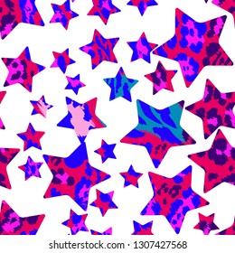 Seamless pattern with stars and jaguar spots.