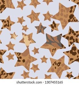 Seamless pattern with stars and jaguar spots.