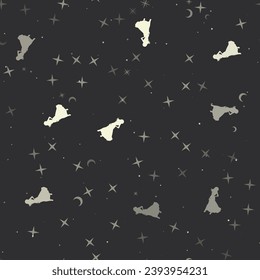 Seamless pattern with stars, lady symbols on black background. Night sky. Vector illustration on black background