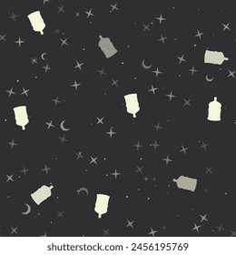 Seamless pattern with stars, a large bottle of water symbols on black background. Night sky. Vector illustration on black background