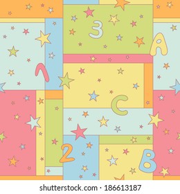 seamless pattern with stars, letters and numbers
