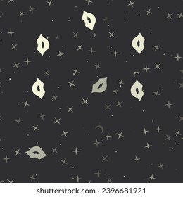 Patrón sin brillo con estrellas, símbolos labios sobre fondo negro. Cielo nocturno. Ilustración del vector sobre fondo negro