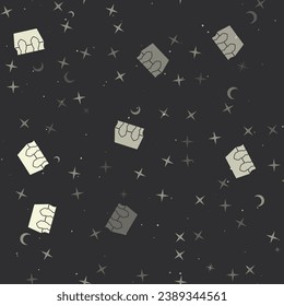 Seamless pattern with stars, magic book symbols on black background. Night sky. Vector illustration on black background
