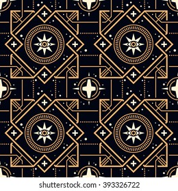 Seamless pattern with stars and magical golden squares. Useful for wrapping, web backgrounds and fabric design.