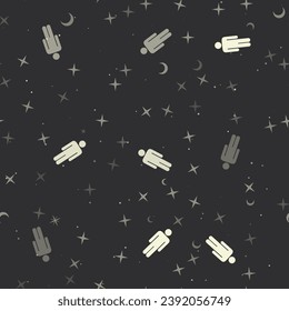 Patrón sin brillo con estrellas, símbolos del hombre sobre fondo negro. Cielo nocturno. Ilustración del vector sobre fondo negro