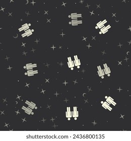 Seamless pattern with stars, man with man symbols on black background. Night sky. Vector illustration on black background