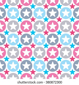 Seamless pattern with stars. Modern vector background. Bright blue, and pink colors.