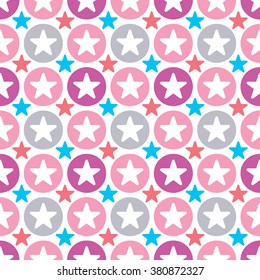 Seamless pattern with stars. Modern vector background. Bright purple, pink and red colors.