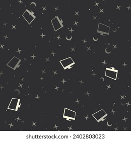 Patrón sin foco con estrellas, símbolos monobloqueos sobre fondo negro. Cielo nocturno. Ilustración del vector sobre fondo negro