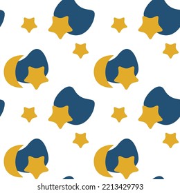 Seamless pattern of stars and the month. Print for fabric, wrapping paper, wallpaper.