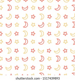 Seamless pattern with stars and moon. Abstract geometric background. Moon and stars pattern background.