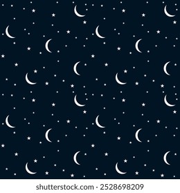 Seamless pattern with stars and moon. Background with crescent. Astrological background. Astronomy background.