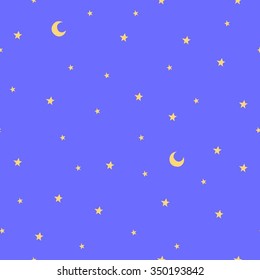 Seamless pattern with stars and moon. Good night! Can be used for wallpaper, pattern fills, greeting cards, webpage backgrounds, wrapping paper, scrap booking or fabric. Vector illustration. EPS 10.