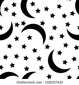 Seamless pattern with stars and the moon. Holiday background. Moon and stars pattern