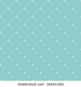 Seamless pattern of stars and moon light aquamarine
