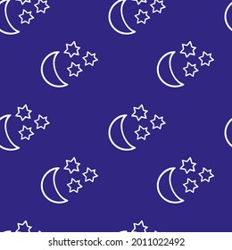 Patrón sin brillo con estrellas y la luna sobre fondo azul. Ilustración vectorial.