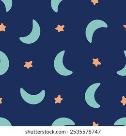 Seamless pattern with stars and moon on night sky