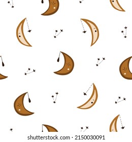 Seamless pattern with stars and moon, star pattern, decorations with moon and stars. Vector illustration.