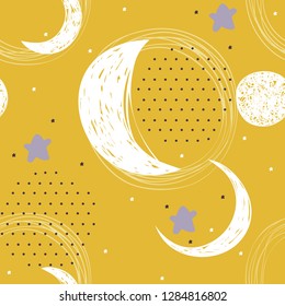 Seamless pattern with stars and moon. Sweet dreams.