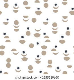 Seamless pattern with stars and the Moon. Vector illustration for a minimalistic design. Modern elegant background.Finnish drawing.