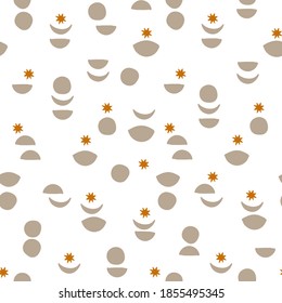 Seamless pattern with stars and the Moon. Vector illustration for a minimalistic design. Modern elegant background.Finnish drawing.