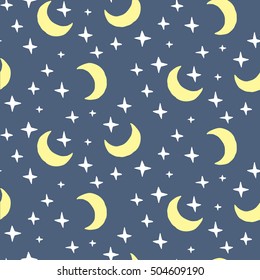 Seamless pattern with stars and moon. Vector illustration