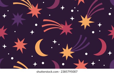 Seamless pattern with stars, moons and comets. Dream design with magical stars