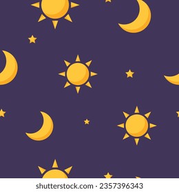 Seamless pattern. Stars and moons on a dark blue background. Illustration for fabric wallpaper.	
