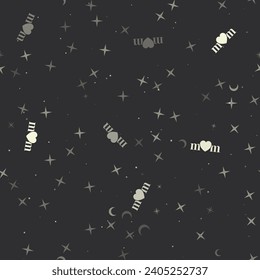 Seamless pattern with stars, mother's day symbols on black background. Night sky. Vector illustration on black background