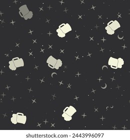 Seamless pattern with stars, mug beer symbols on black background. Night sky. Vector illustration on black background