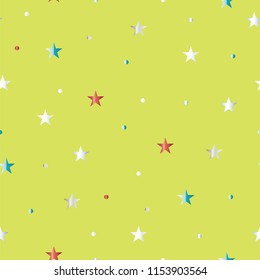 seamless pattern with stars in multiple colors on light green background