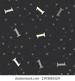 Patrón sin brillo con estrellas, símbolos número uno sobre fondo negro. Cielo nocturno. Ilustración del vector sobre fondo negro