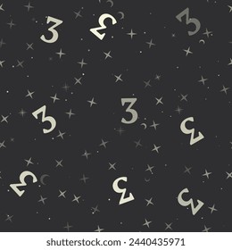 Seamless pattern with stars, number three symbols on black background. Night sky. Vector illustration on black background