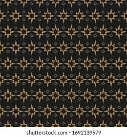 Seamless pattern with stars on a black background. Texture design: textiles, seamless wallpaper, wrapping paper. Vector art.