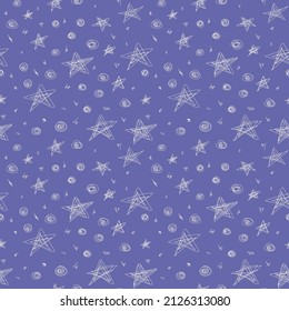 Seamless Pattern with Stars on a Blue Background. A Simple Drawing in a Linear Style.