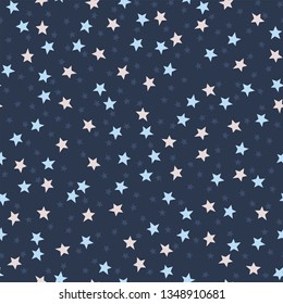 Seamless pattern with stars on dark blue background. Children background. Vector illustration.  